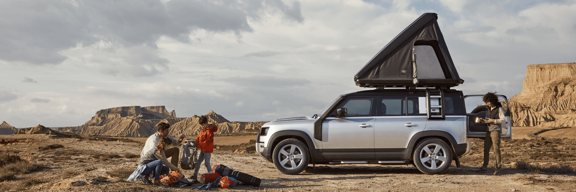 Autohome roof tent open on a Defender during expedition travel